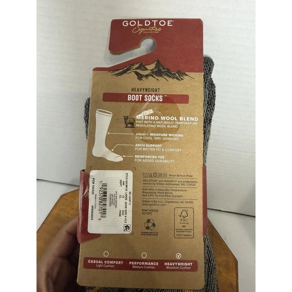 Gold Toe Signature Heavyweight Boot Socks Merino Wool Blend 2 Pair Size 6-12.5